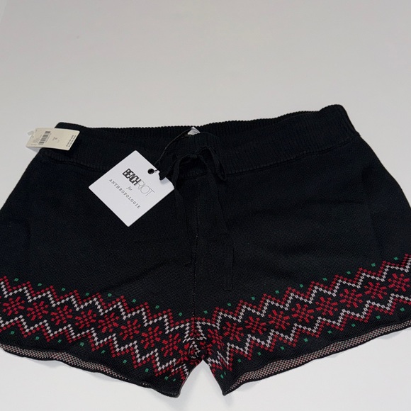 Beach Riot Pants - Beach Riot Black Sweater Shorts with Red and Green Design